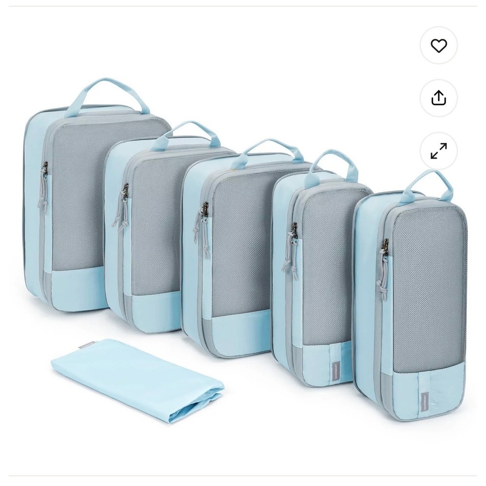 Bagsmart 6 Piece Compression Packing Cubes Set Light Blue Travel Organizer Bag
